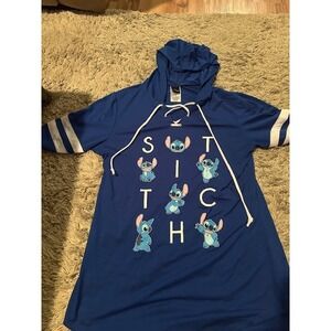 Disney Stitch Hooded Long Sleeve Tee Juniors 7/9 Blue Lilo &‎ Stitch